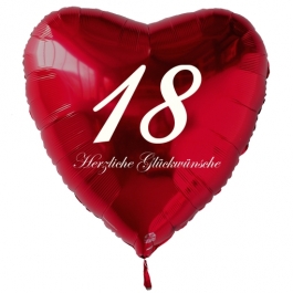 Zum 18. Geburtstag, roter Herzluftballon mit Helium