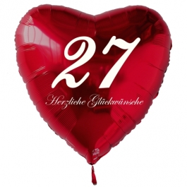 Roter Herzluftballon zum 27. Geburtstag, 61 cm