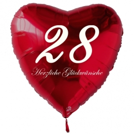 Roter Herzluftballon zum 28. Geburtstag, 61 cm