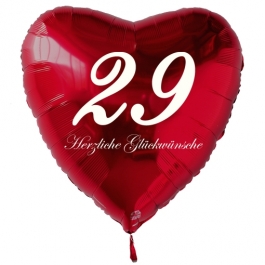 Zum 29. Geburtstag, roter Herzluftballon mit Helium