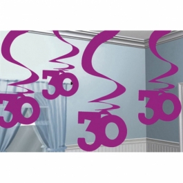 Dekoration zum 30. Geburtstag, Zahlenwirbler Pink Shimmer 30