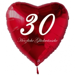 Zum 30. Geburtstag, roter Herzluftballon mit Helium