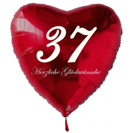 Roter Herzluftballon zum 37. Geburtstag, 61 cm