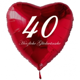 Zum 40. Geburtstag, roter Herzluftballon mit Helium