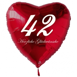 Roter Herzluftballon zum 42. Geburtstag, 61 cm