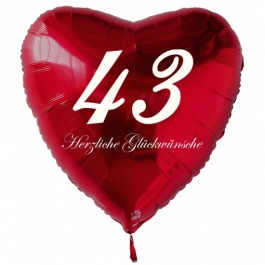 Roter Herzluftballon zum 43. Geburtstag, 61 cm