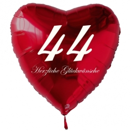 Zum 44. Geburtstag, roter Herzluftballon mit Helium