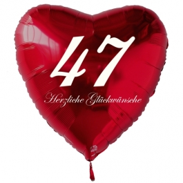 Zum 47. Geburtstag, roter Herzluftballon mit Helium