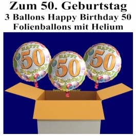 3 Ballons aus Folie mit Helium, Geburtstag 50, Dekoration zur Geburtstagsfeier und Geburtstagsgeschenk