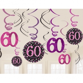 Dekoration zum 60. Geburtstag, Zahlenwirbler Pink Celebration