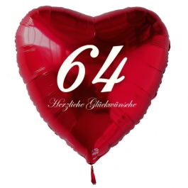 Roter Herzluftballon zum 64. Geburtstag, 61 cm