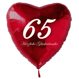 Roter Herzluftballon zum 65. Geburtstag, 61 cm