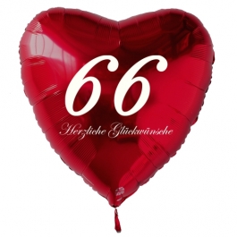 Roter Herzluftballon zum 66. Geburtstag, 61 cm
