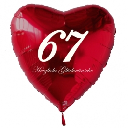 Roter Herzluftballon zum 67. Geburtstag, 61 cm