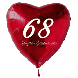 Zum 68. Geburtstag, roter Herzluftballon mit Helium