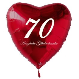Zum 70. Geburtstag, roter Herzluftballon mit Helium