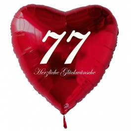 Zum 77. Geburtstag, roter Herzluftballon mit Helium