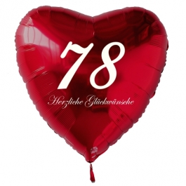 Roter Herzluftballon zum 78. Geburtstag, 61 cm
