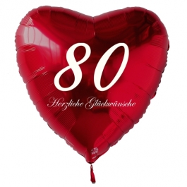 Zum 80. Geburtstag, roter Herzluftballon mit Helium