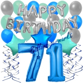 71. Geburtstag Dekorations-Set mit Ballons Happy Birthday Blue, 34 Teile