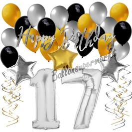 17. Geburtstag Dekorations-Set mit Ballons Happy Birthday Glamour, 34 Teile