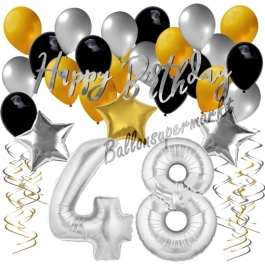 48. Geburtstag Dekorations-Set mit Ballons Happy Birthday Glamour, 34 Teile