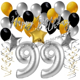 99. Geburtstag Dekorations-Set mit Ballons Happy Birthday Glamour, 34 Teile