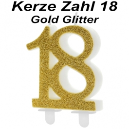 Kerze Gold Glitter, Zahl 18