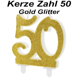 Kerze Gold Glitter, Zahl 50