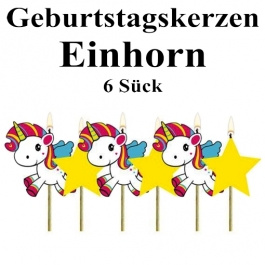 Geburtstagskerzen Einhorn, 6 Stück