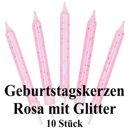 Geburtstagskerzen in Rosa mit buntem Glitzer