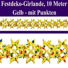 Gelbe Girlande mit bunten Punkten, 10 Meter, Festdekoration und Partydekoration für Veranstaltungen