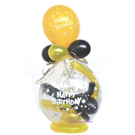 Geschenkballon "Happy Birthday" zum Geburtstag in Schwarz-Gelb