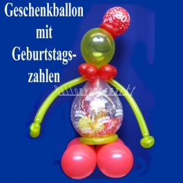 Geschenkballon zum Geburtstag mit Geburtstagszahlen, Ballonfigur, Ballondekoration