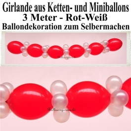 Ballongirlande zum Selbermachen - Kettenballons und Miniballons Rot-Weiß, 3 Meter