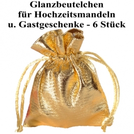 Glanzbeutel für Hochzeitsmandeln und Gastgeschenke, Gold, 6 Stück