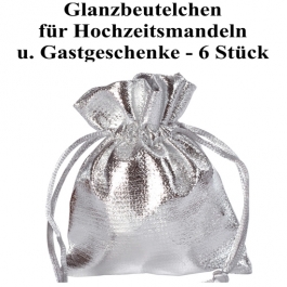 Glanzbeutel für Hochzeitsmandeln und Gastgeschenke, Silber, 6 Stück