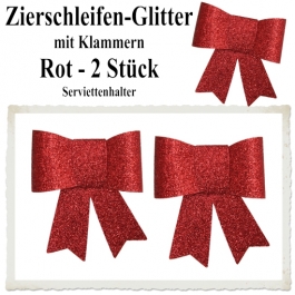 Glitter-Zierschleifen, Schleifendekoration Rot, 2 Schleifen mit Klammern, 6,5 cm x 6,5 cm