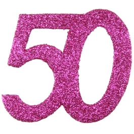 Zahlendekoration Glitter-Konfetti, Zahl 50, Pink