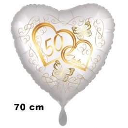 Großer Herzluftballon aus Folie, Satin de Luxe, weiß, Goldene Hochzeit, 50 Jahre