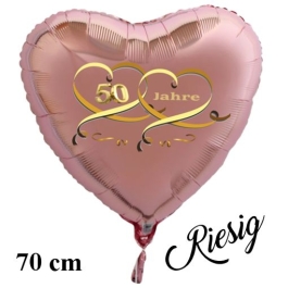 70 cm großer Jumbo Herzballon aus Folie, 50 Jahre Roségold, Dekoration Goldene Hochzeit
