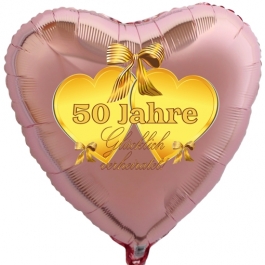 Herzballon aus Folie, goldenen Herzen, roségold, 50 Jahre glücklich verheiratetmit Ballongas Helium, Dekoration Goldene Hochzeit