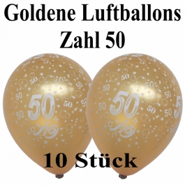 Goldene Luftballons Zahl 50, 10 Stück