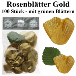 Goldene Rosenblätter mit grünen Blättern