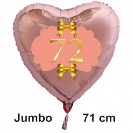 Großer Herzluftballon aus Folie, Rosegold, zum 72. Geburtstag, Rosa-Gold