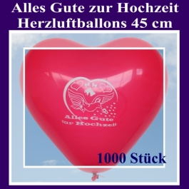 Große 45 cm Herzluftballons in Rot, Alles Gute zur Hochzeit, 1000 Stück