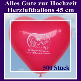 Große 45 cm Herzluftballons in Rot, Alles Gute zur Hochzeit, 500 Stück