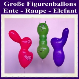 Große Figurenballons, 3er Sortiment, Ente, Raupe und Elefant