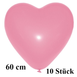 Große Herzluftballons, rosa, 60 cm, 10 Stück