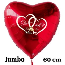 Großer Herzluftballon in Rot zum Heiratsantrag. Du und ich? Sag ja!